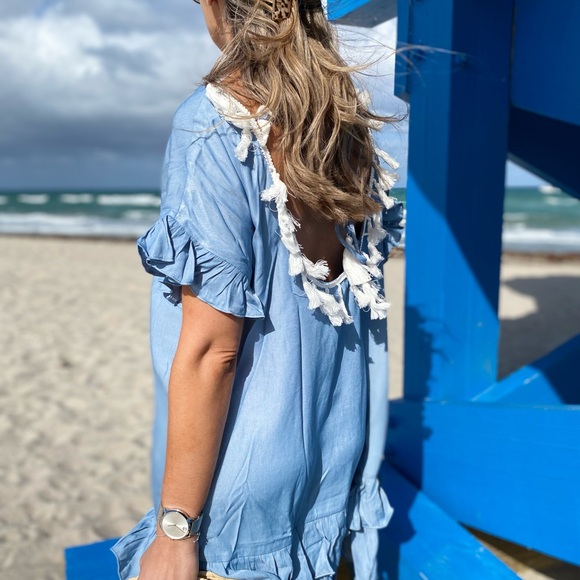 Light Blue Ruffle Hem Dress - Picture 9 of 10